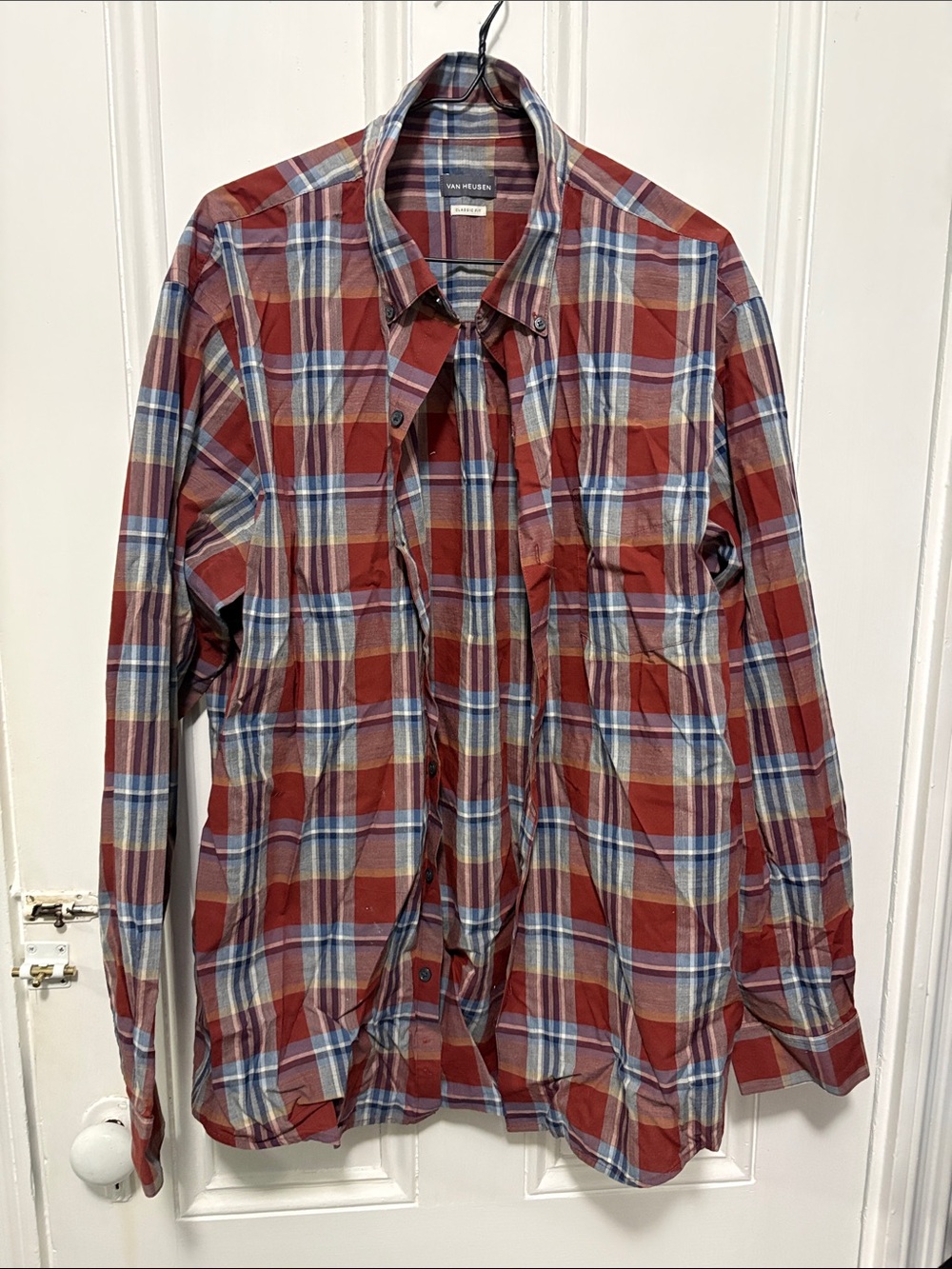 Van Heusen Red and Blue Plaid Button-Down Shirt